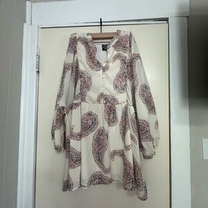 Elegant Cream and Red Paisley Mini Dress